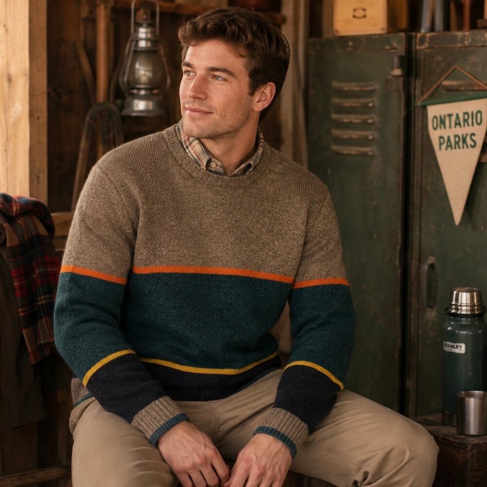 O'Hanlon Mills colorblock Lambswool Blend crewneck sweater XL Preppy Barn Cozy